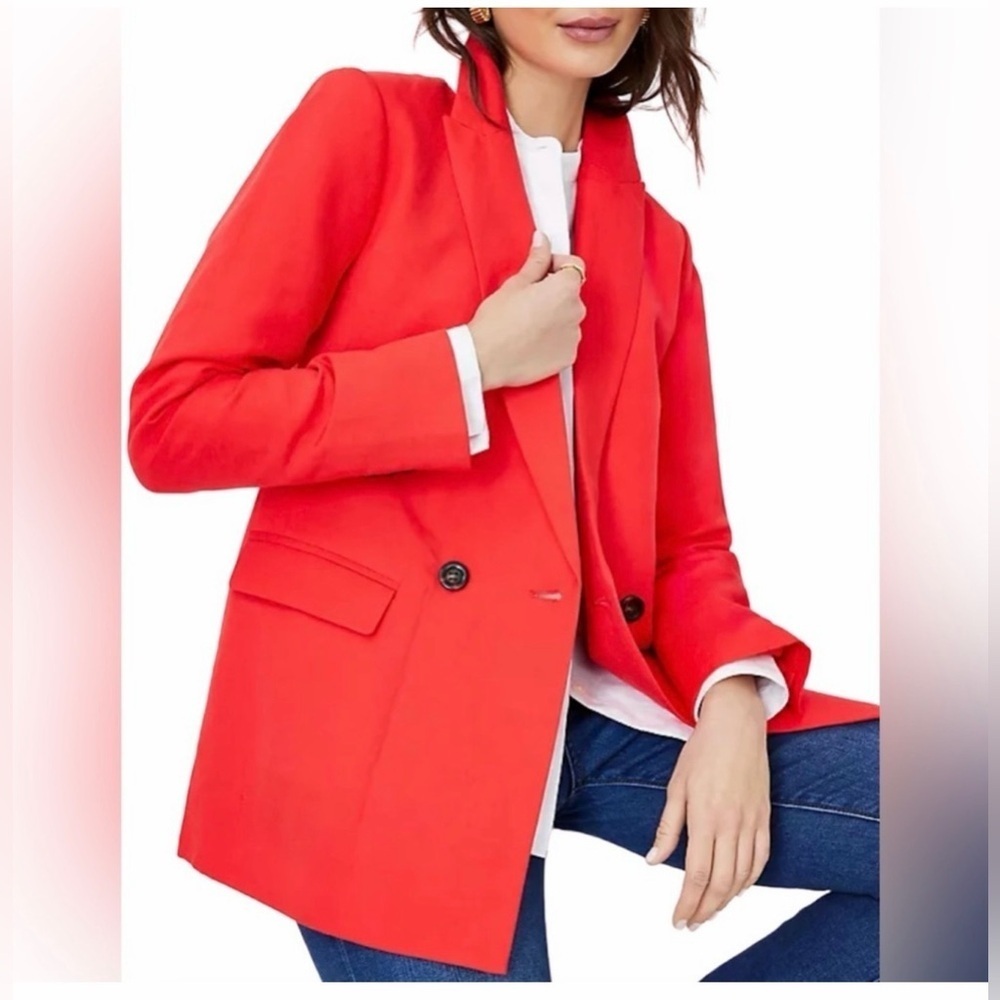Ann Taylor Bold Red Linen Blend Double Breasted Blazer Size 4